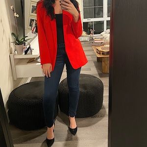 NWT express red open front boyfriend blazer. Size small.